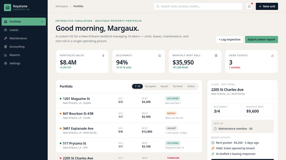 Property Management prototype screen